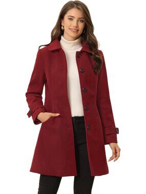 Women's Red Winter Overcoat Peter Pan Collar Single Breasted Pea Coat A-Line